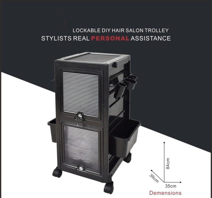 KIMORE KIMORE Lockable Salon Trolley Cart with 6 Trays & 3 Heat-Resistant Holders, Rolling SPA Storage Cart for Hair Stylists, Secure Beauty Tool Cart with 2 Keys - SPA Beauty Hairdressing Station