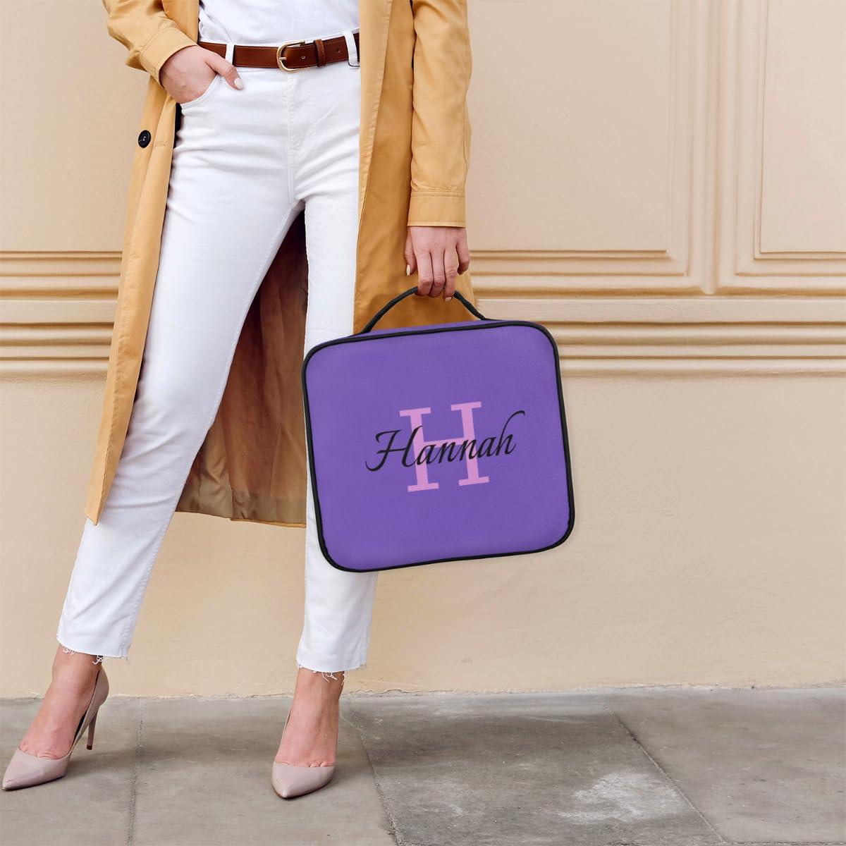 Skonsati Skonsati Personalized Makeup Bag Initial Make Up Cosmetic Case Travel Makeup Train Case with Adjustable Dividers for Women Her Friend Female Mom Teacher Sister Teenager-Purple