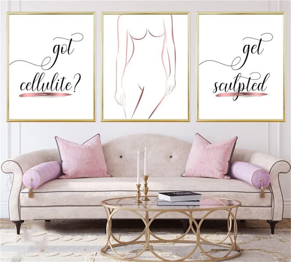 NATVVA NATVVA 3 Pieces Rose Gold Body Sculpt Prints Body Contouring Wall Art Medical Spa Canvas Painting for Spa Salon Massage Beauty Salon Decor No Frame