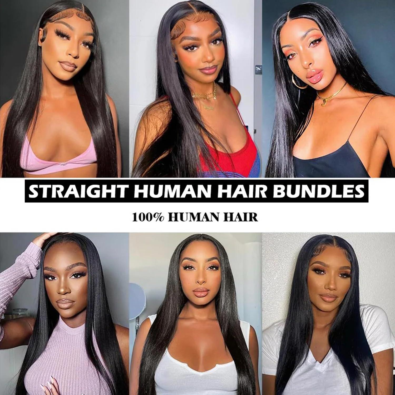 Yifute Human Hair Bundles Straight Hair 3 Bundles 36 36 36 Inch Brazilian Hair Extension Weave 100% Unprocessed Natural Black Bundles
