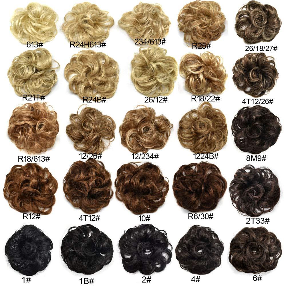 F M FACE MIRACLE NEW YORK FACE MIRACLE Curly Messy Rose Bun Hair Piece Updo Scrunchie Ponytail Natural As Human Hair (#4T12 Darkest Brown To Brown Auburn)