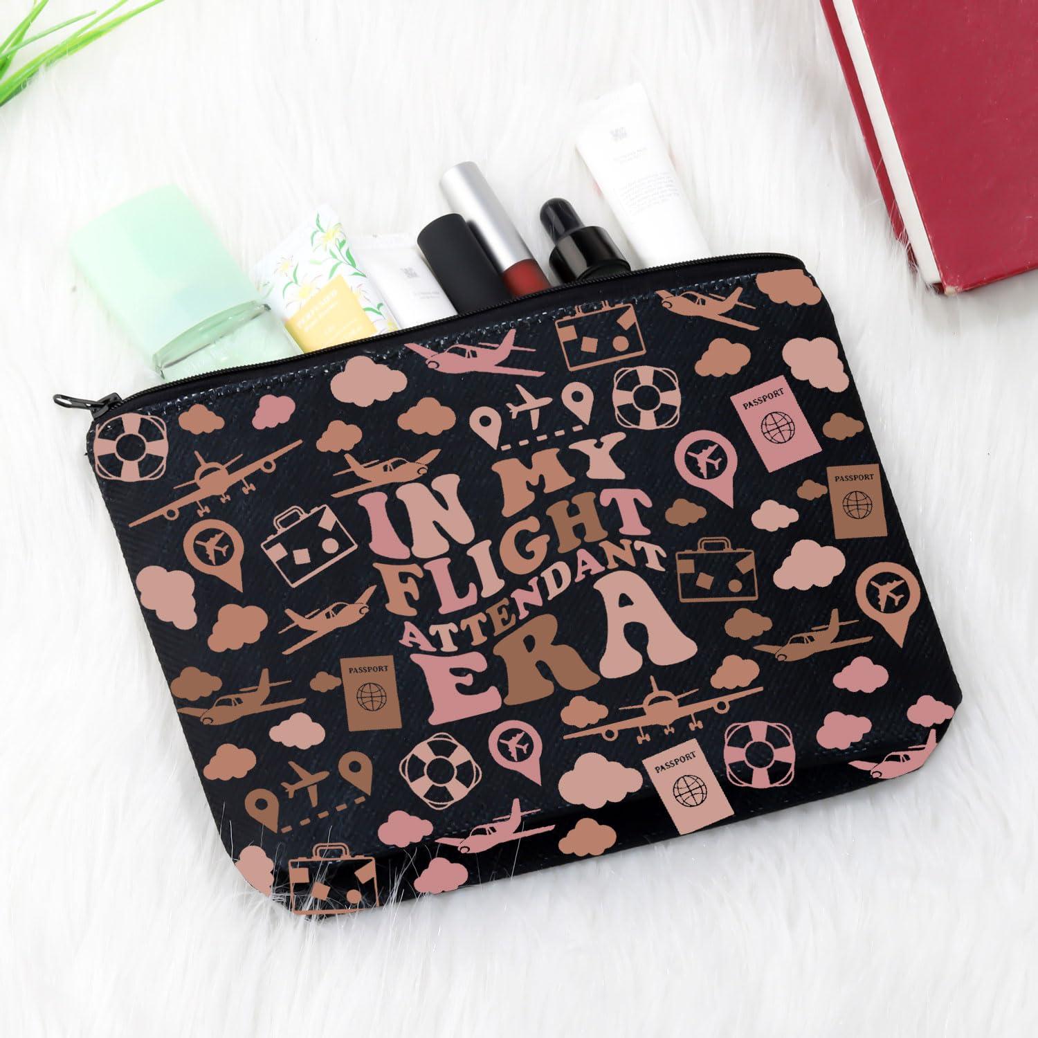 GJTIM Flight Attendant Gift In My Flight Attendant Era Stewardess Aviation Travel Makeup Bag for Cabin Crew Hostess Aviation Gift (Flight Attendant Era Black)