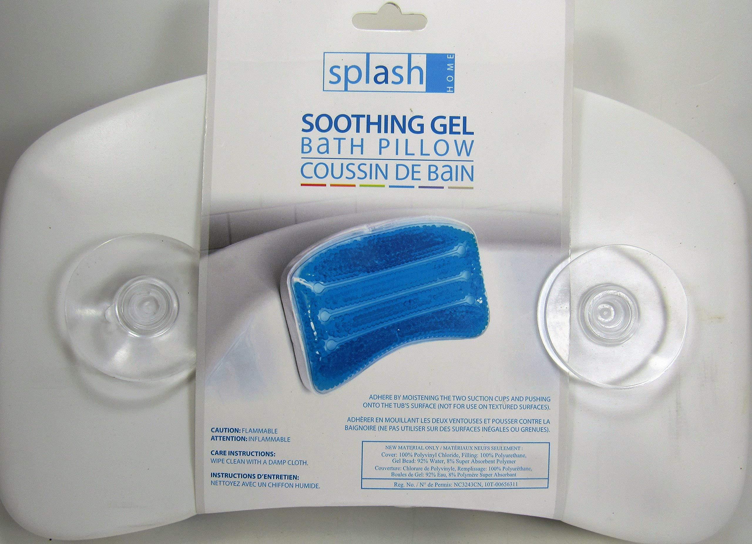 Splash Home Splash Home Gel-B Non Slip Bath Pillow Luxurious Cushion Spa for Bathtub, Hot Tub, Jacuzzi, with 2 Strong Suction Cups, Supports Neck & Shoulders, 11 x 2 x 7, Clear
