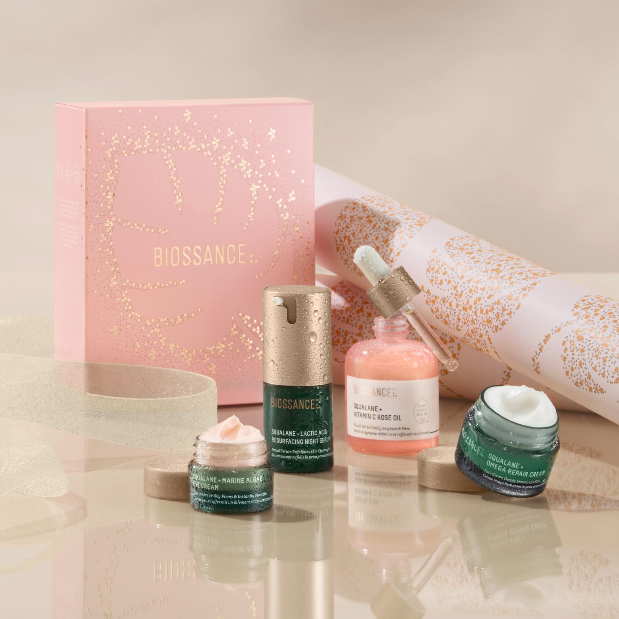 BIOSSANCE Biossance Most Loved + Luminous Skincare Holiday Gift Set, Vitamin C Rose Face Oil, Marine Algae Eye Cream, Omega Repair Face Moisturizer, and Lactic Acid 10% resurfacing face serum, $143 value, 1 Set