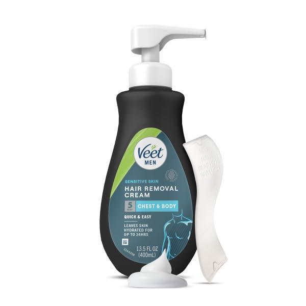 Veet Veet Sensitive Skin Dermatologically Tested 13.5 Fl Oz. 5 Min Men\'s Hair Removal Gel Cream with Spatula For Body, Chest & Back (2 Pack)