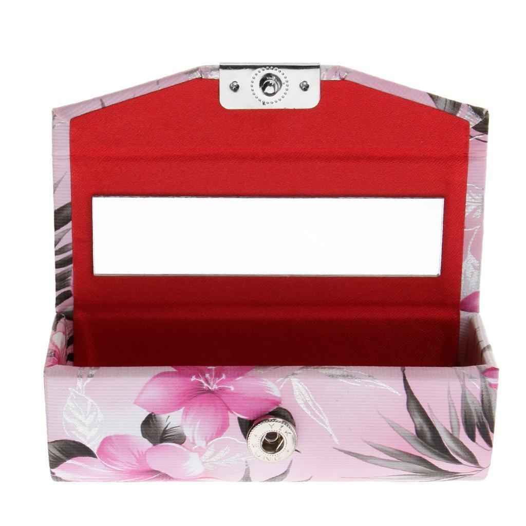 Generic SGerste Leather Lipstick Case Holder With Mirror,Chinese Traditional Flower Design Makeup Jewelry Holder Box Lip Balm Carry Case Travel - Light Pink, as described