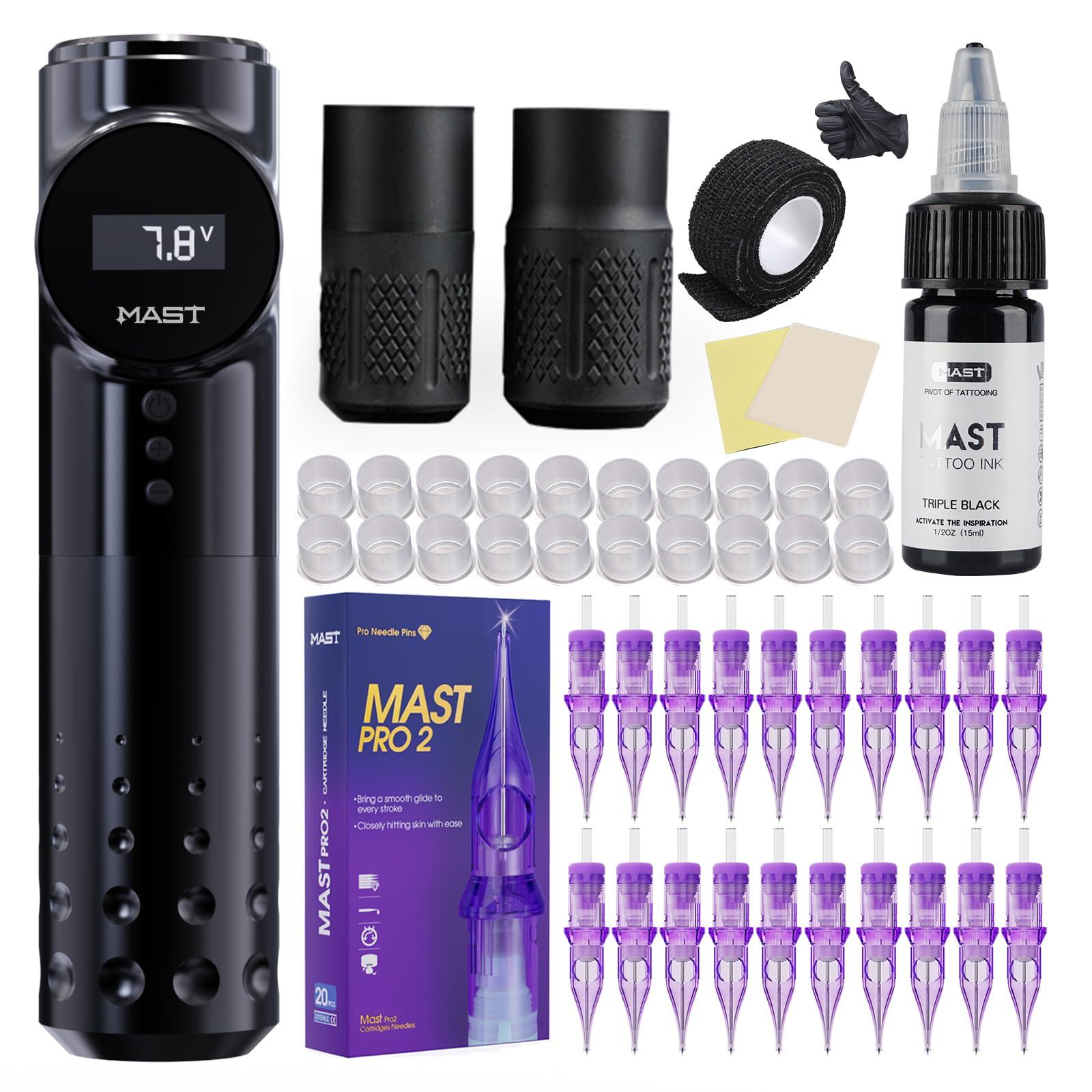 MAST TATTOO Mast Archer Tattoo Kit Wireless Rotary Tattoo Gun Pen Machine Kit Complete Tattoo Kit with Silicone Shoes Gift for Tattoo Studio Art