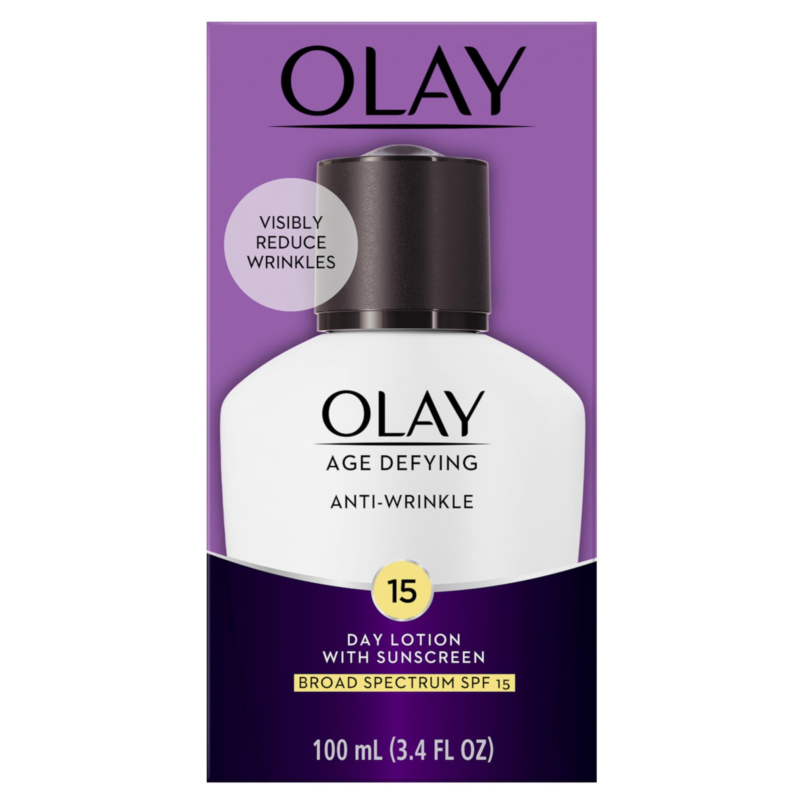 Olay Olay Age Defying, Anti-Wrinkle Day Lotion with Sunscreen, SPF 15, 3.4 Oz. (Pack of 2) Packaging may Vary