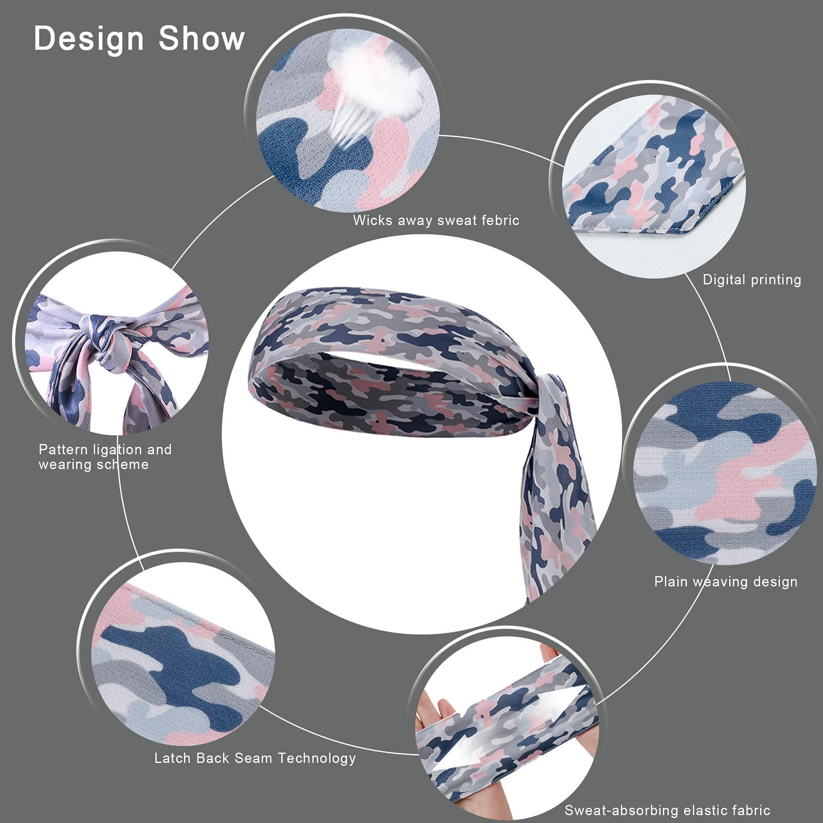 ONEYE ONEYE 6 Pieces Head Tie Headbands for Men Women Sport Tie Back Bandanas Camo Hair Band Athletic Sweatbands for Tennis Running Ninja Karate Basketball