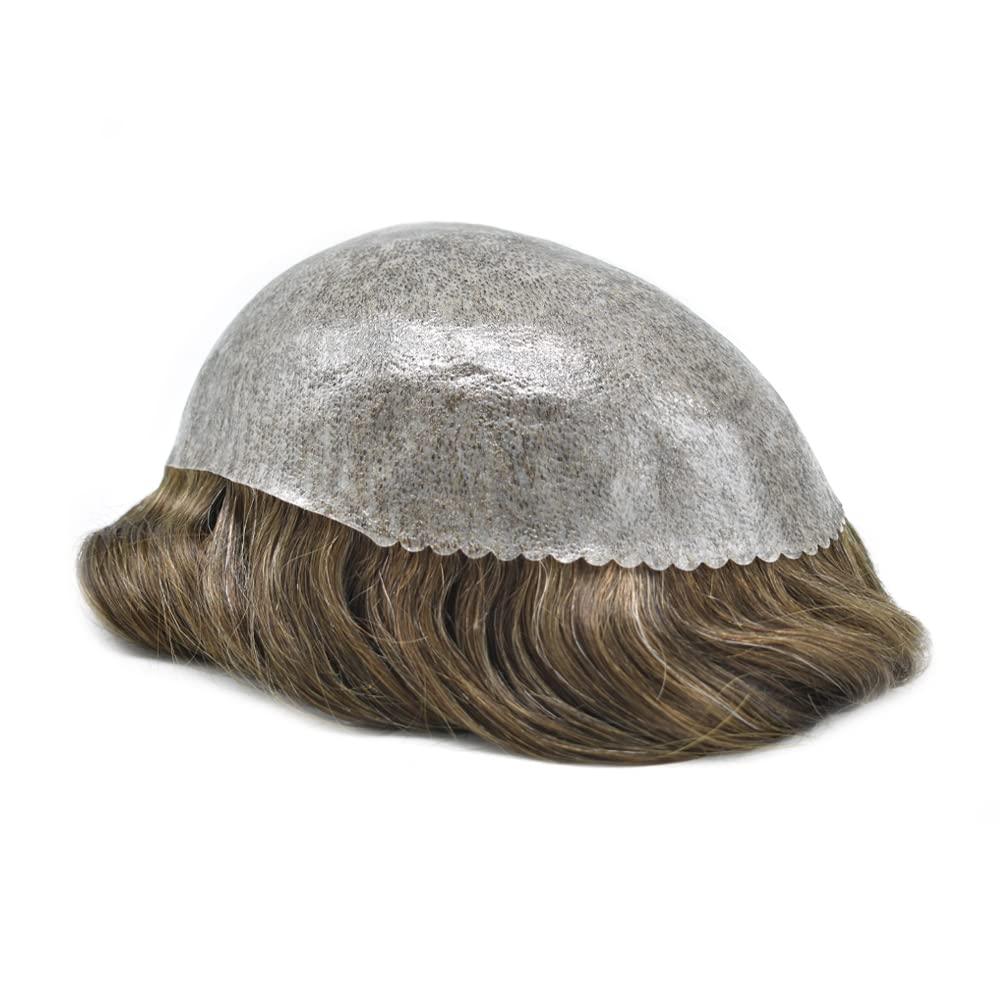 Hair Wonders Toupee for Men Men\'s Toupee Human Hair Replacement System Full Poly Thin Skin Mens Hairpieces Injected PU Mens Toupee Human Hair System Protesis Capilar7x9-120% density#5 Medium Light Brown