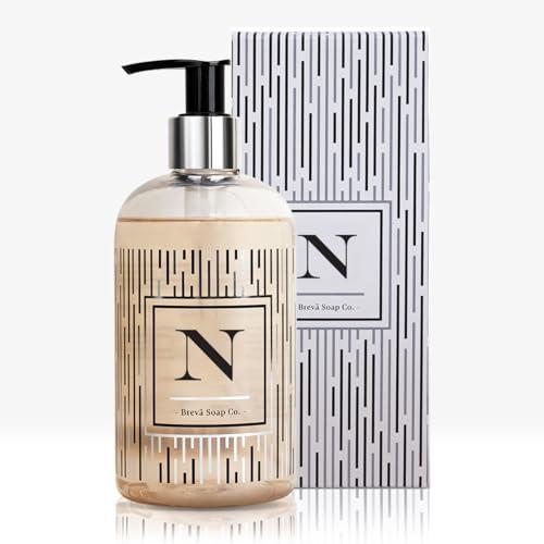 Brev Soap Co. Monogrammed Luxury Liquid Hand Soap | Choose from Letters A to Z | Citrus Bloom Scent | Personalized Liquid Hand Wash for Bathroom & Kitchen |12 oz - Letter N