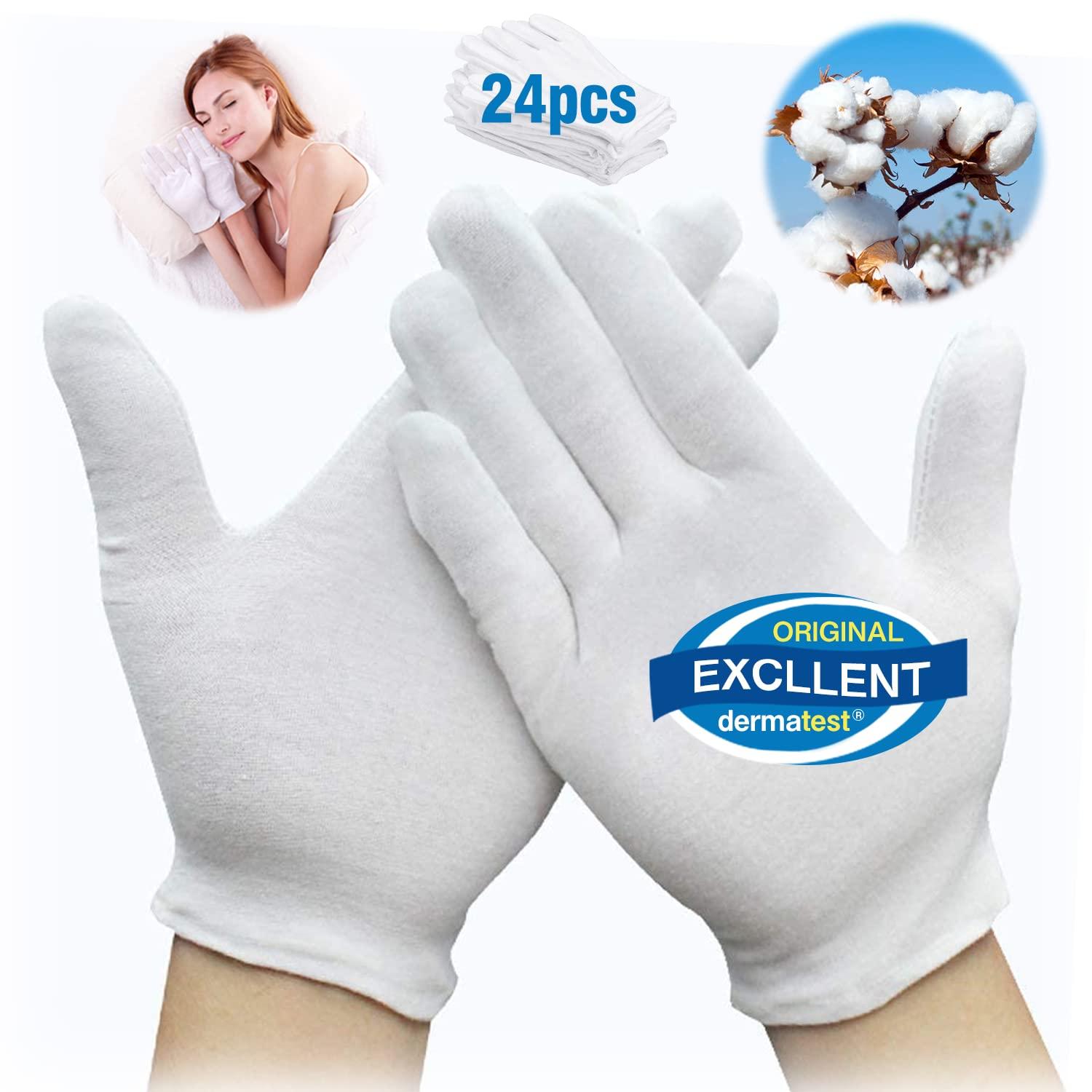 HJDHS Cotton Gloves Kids 24pcs Soft White Gloves Moisturizing Eczema Gloves for Dry Hands SPA Inspection (Small)