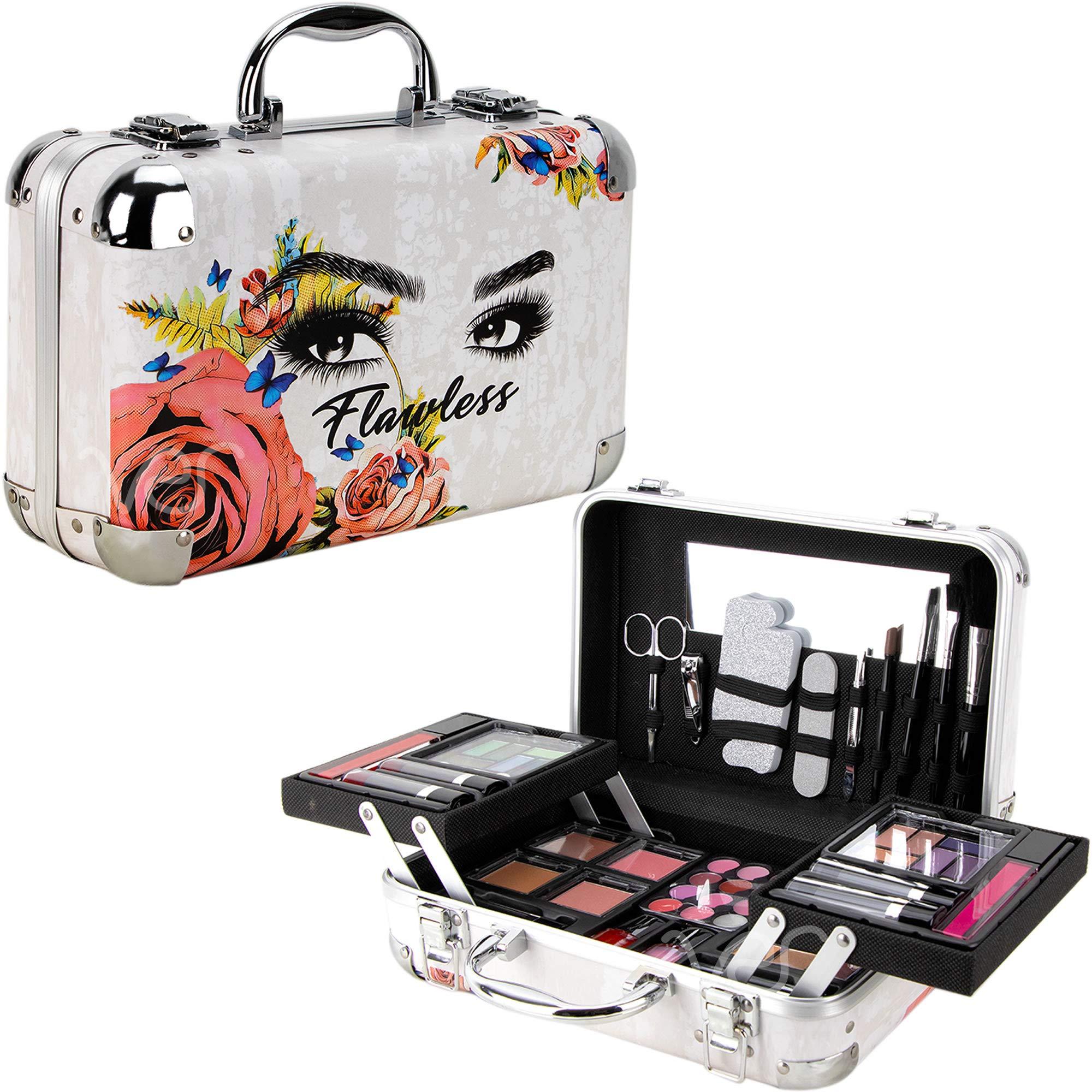 Ver Beauty All In One Makeup Set for Adults and Girls-Full Makeup Kit for Beginners Includes Eye Shadow Blush Lip Gloss Lipstick Lip Brush Mirror Tweezer Nail Filer Clipper Scissor (FLAWLESS)