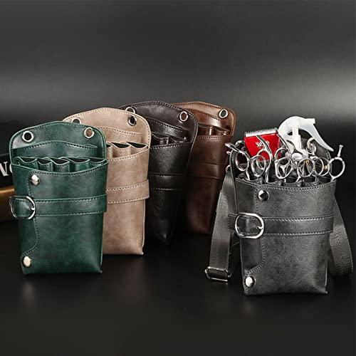 boshiho Scissors Pouch PU Leather Salon Barber Hairdressing Scissors Holster Hair Stylist Tools Bag Comb Shear Holster Waist Shoulder Belt (Khaki)