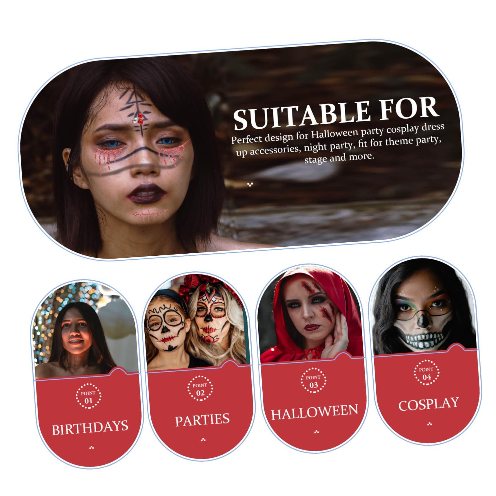 Hemoton Hemoton 2 Sheets Halloween Tattoos Halloween Face Cosplay Face Skull Face Sticker Face Decals Halloween Party Halloween Sticker Halloween Temporary Tattoos Skull Face Tattoo Plastic