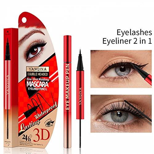 Xiahium Mascara and Eyeliner Set 2 IN 1 Double-headed Strong Black Long Lasting Waterproof Smudge Proof Perfect Cat Eye Makeup Pen