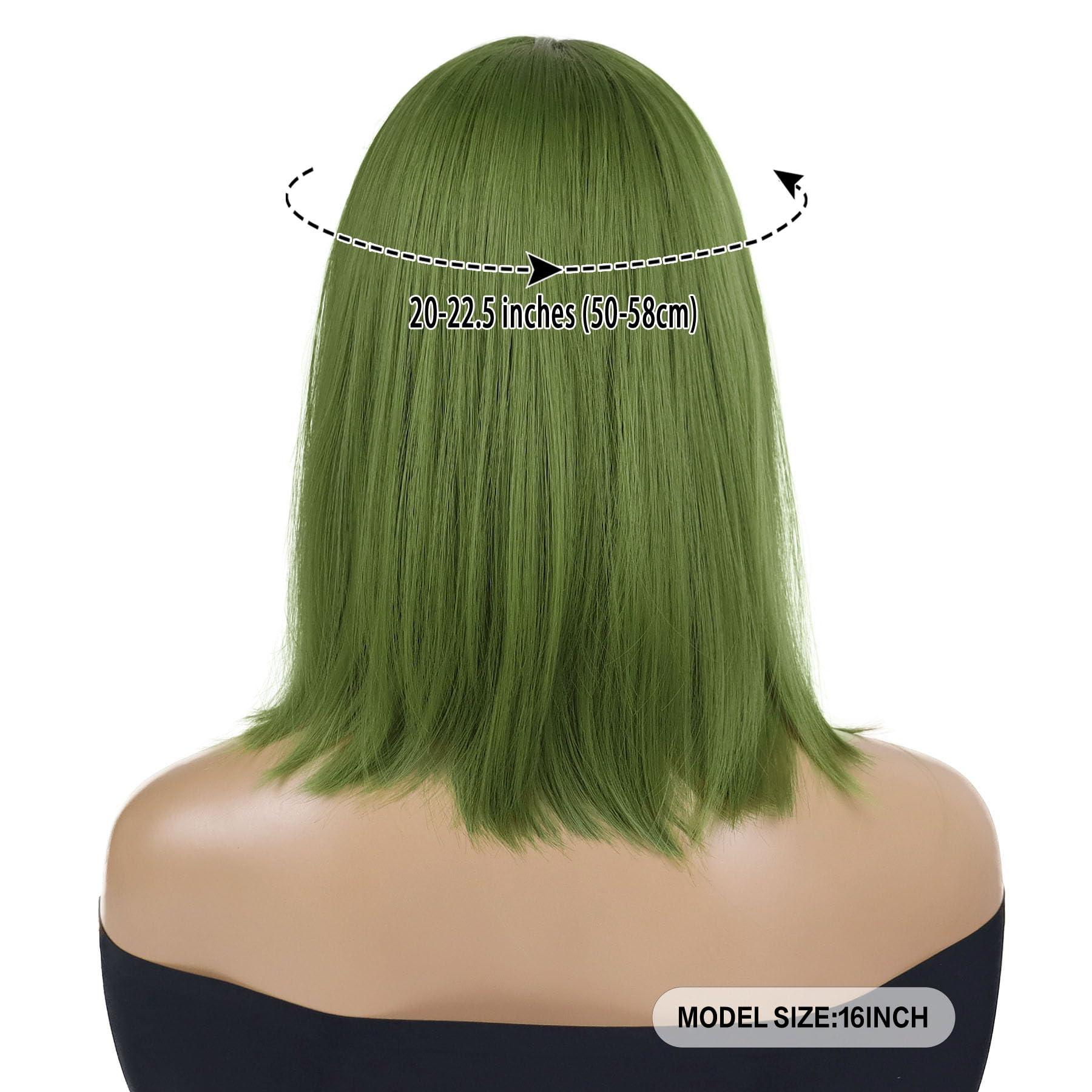 GNIMEGIL GNIMEGIL 16 inches Green Wig Cosplay with Bangs Trendy Short Straight Hair Costume Wig for Women Halloween Carnival Party Wig Heat Resistant Synthetic Fiber