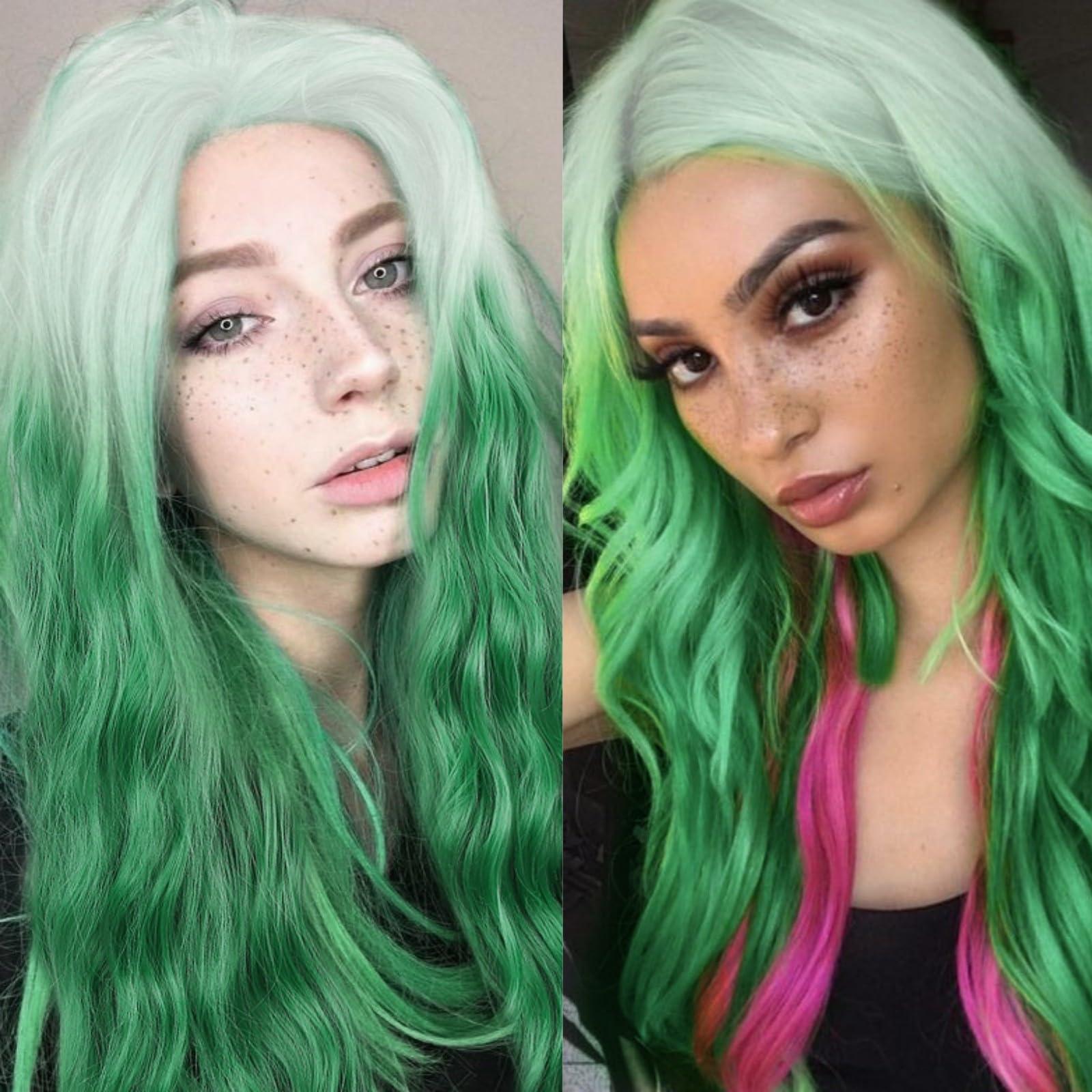 Lady Miranda Lady Miranda 28 Inch Ombre Green Wig Long Wavy Wig Natural Middle Part Green Wigs For Women Synthetic Wigs For Party or Daily Use (Ombre Green, 28 Inch)