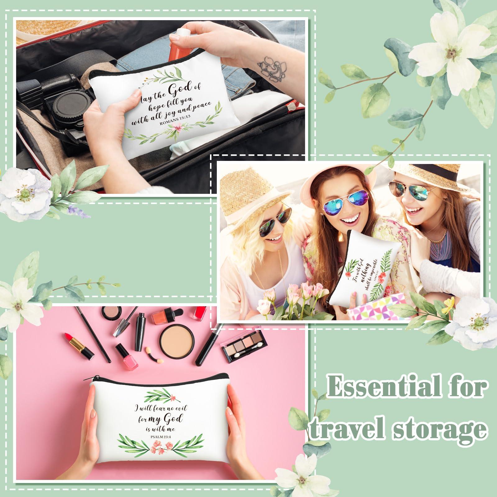 Hillban Hillban 10 Pcs Christian Cosmetic Bag for Women International Women\'s Day Pouch Bible Verse Canvas Makeup Bag Mother\'s Day Inspirational Employee Appreciation Gifts(Spring,White)