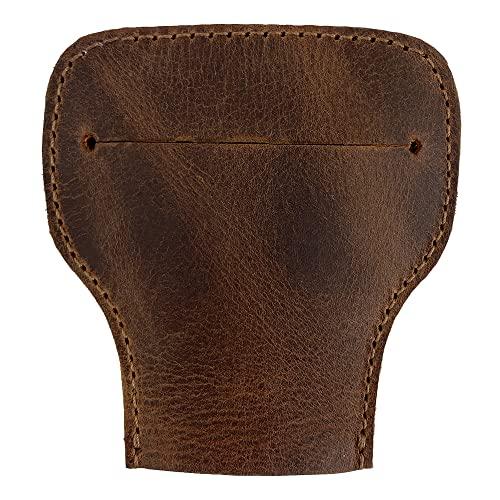 Hide & Groom Hide & Groom, Rustic Edge Razor Protector Case Handmade from Full Grain Leather, Safety Razor Head Protective Sheath, Shaving Travel Cover - Bourbon Brown