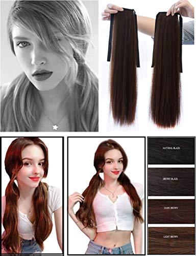 LesafeV LesafeV 2pcs Ponytail Wig Tie up-Long Straight Hair Extension Cosplay Twin-tail Cute Pony Tail Pig Tails Hairstyle 18" Black Brown