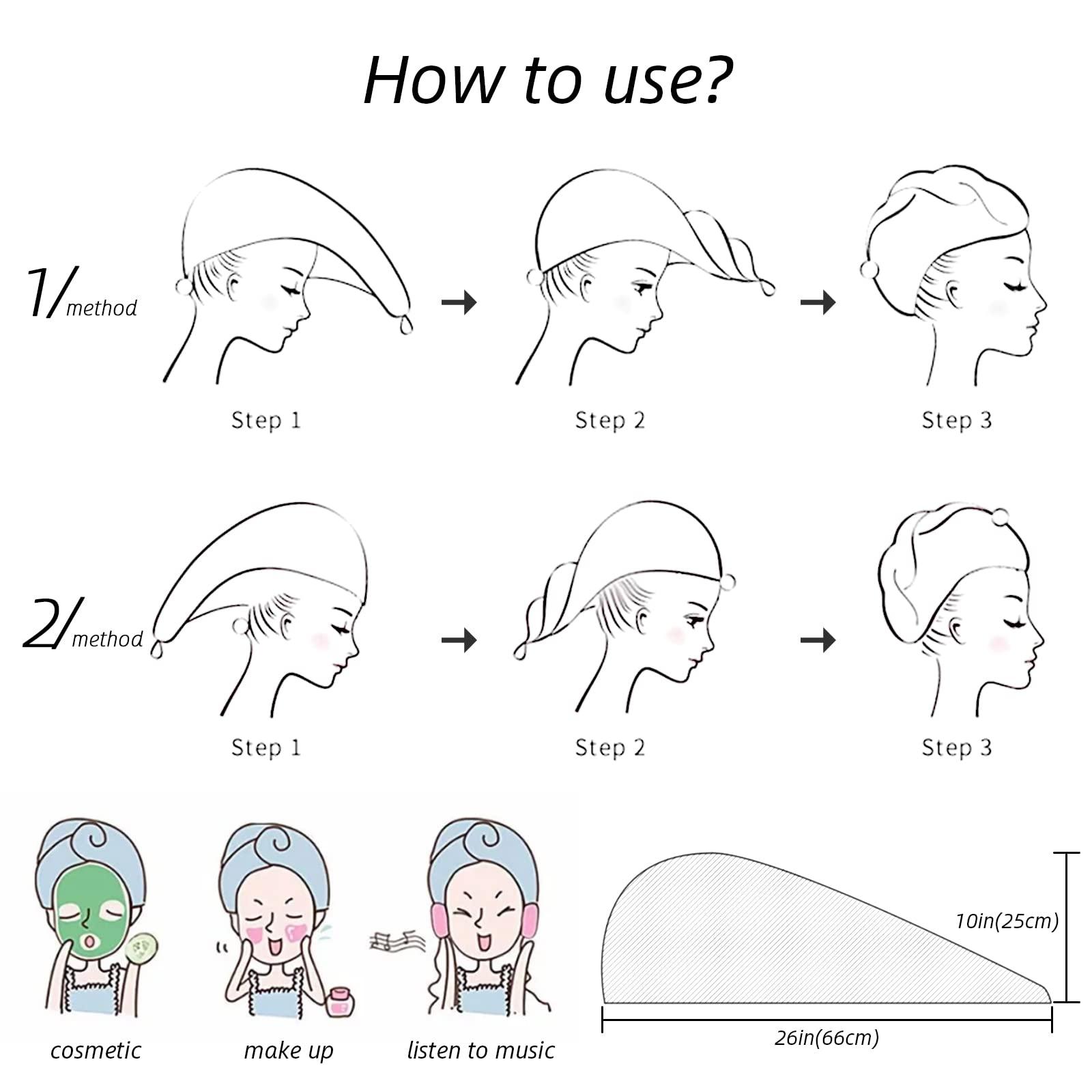 LEOSUCRE LEOSUCRE Microfiber Hair Towel Wrap Ultra Absorbent Hair Cap, Purple Floral Hair Towel with Buttons Hair Drying Towel Turban Bath Hair Wrap for Woman 26x10in Romantic Flower Drape