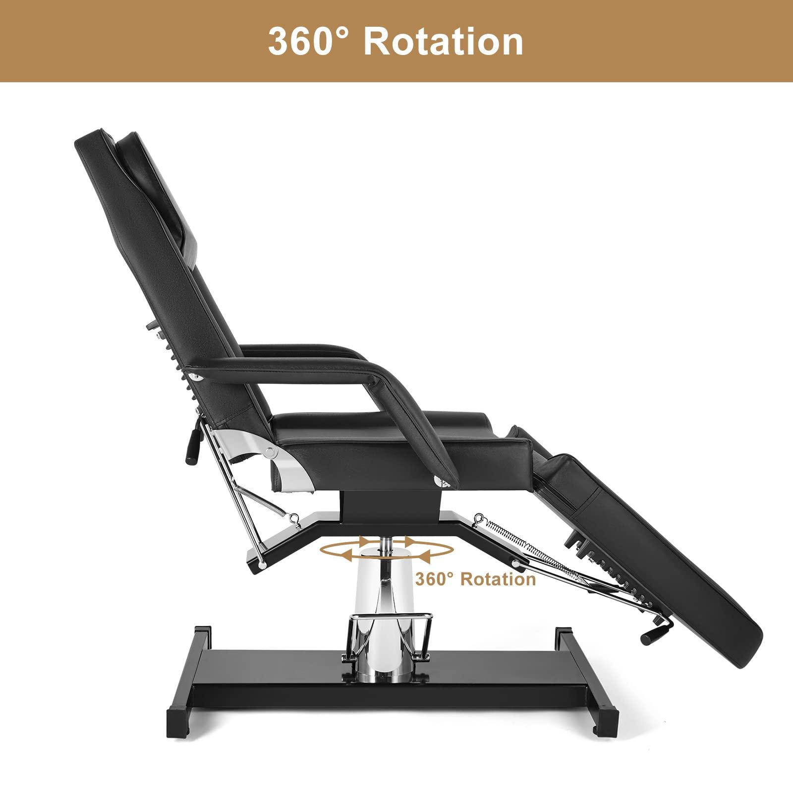 OmySalon OmySalon Hydraulic Tattoo Chair Esthetician Bed, Multi-Purpose 3-Section Facial Bed Table, Adjustable Beauty Salon Spa Massage Beauty Equipment, Black