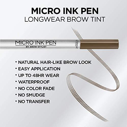 L'Oréal Paris L'Oreal Paris Micro Ink Pen by Brow Stylist, Longwear Brow Tint, Hair-Like Effect, Up to 48HR Wear, Precision Comb Tip, Brunette, 0.033 fl; oz.