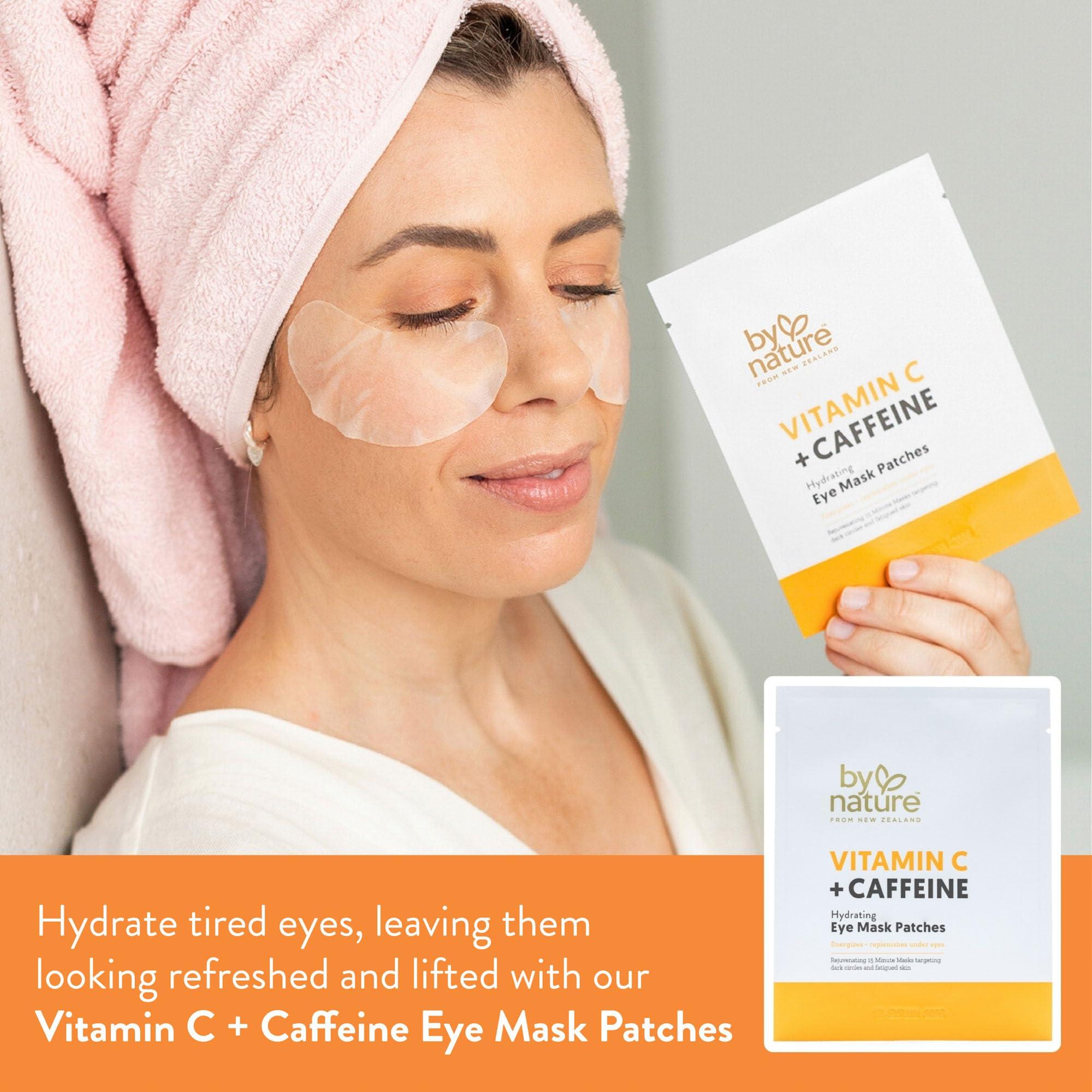By Nature By Nature Vitamin C + Caffeine Brightening + Hydrating Under Eye Mask Patches - Energizing + Replenishing Eye Patches for Dark Circles - Skincare from New Zealand - Under Eye Patches - 5 Pairs