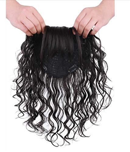 LXUE Real Human Hair Topper Hair Pieces Curly Hair Topper with Bangs for Women with Thinning Hair, 11" Natural Black