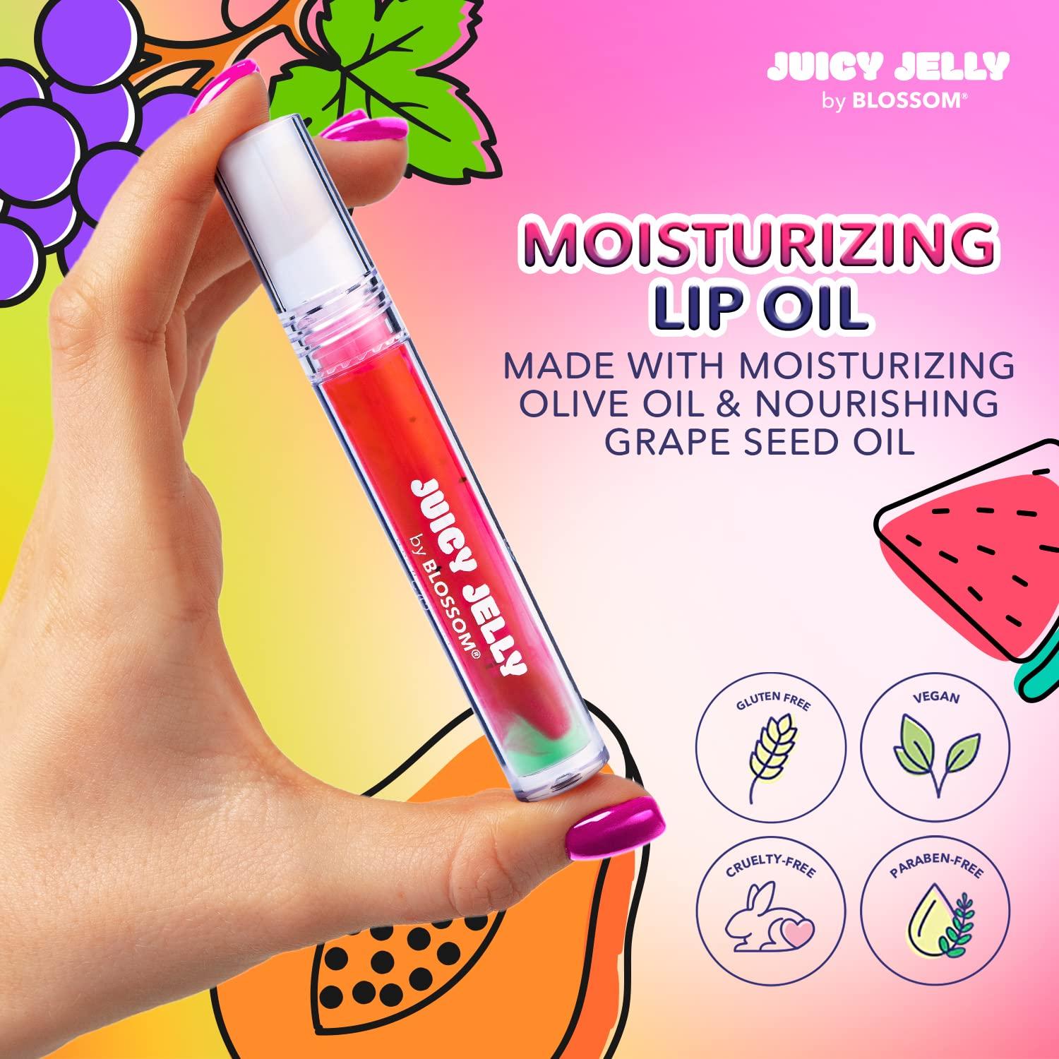 Blossom Blossom Lip Gloss Juicy Jelly Moisturizing Fruit Flavored Nourishing High Shine Lip Oil with Doe Foot Wand Applicator, 0.09oz, Watermelon