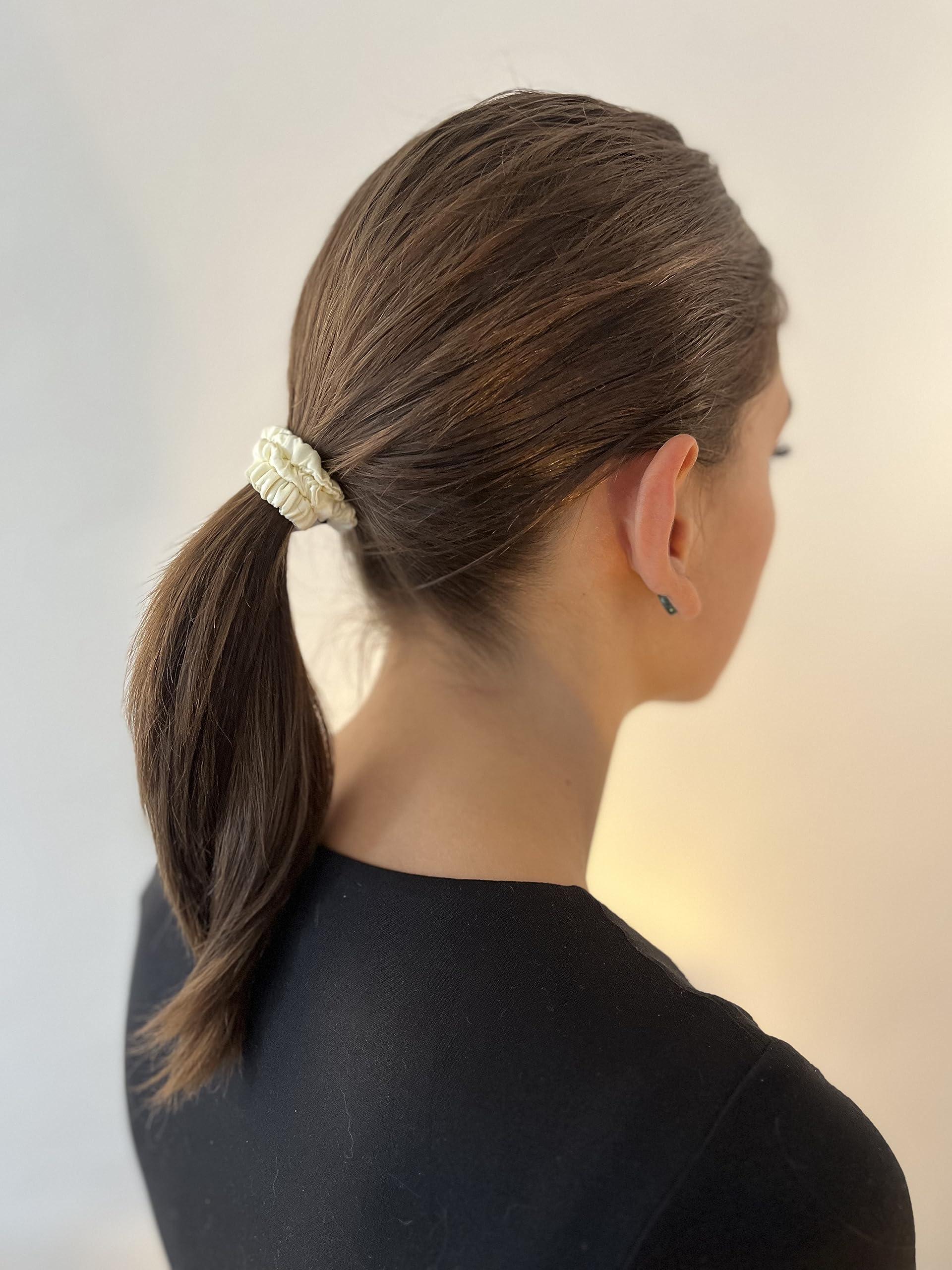 Bonvey BONVEY The Skinny Scrunchie LIGHTEST BLONDE 100% Pure Mulberry Silk, GRADE 6A Elastic Scrunchies (Set of 4)