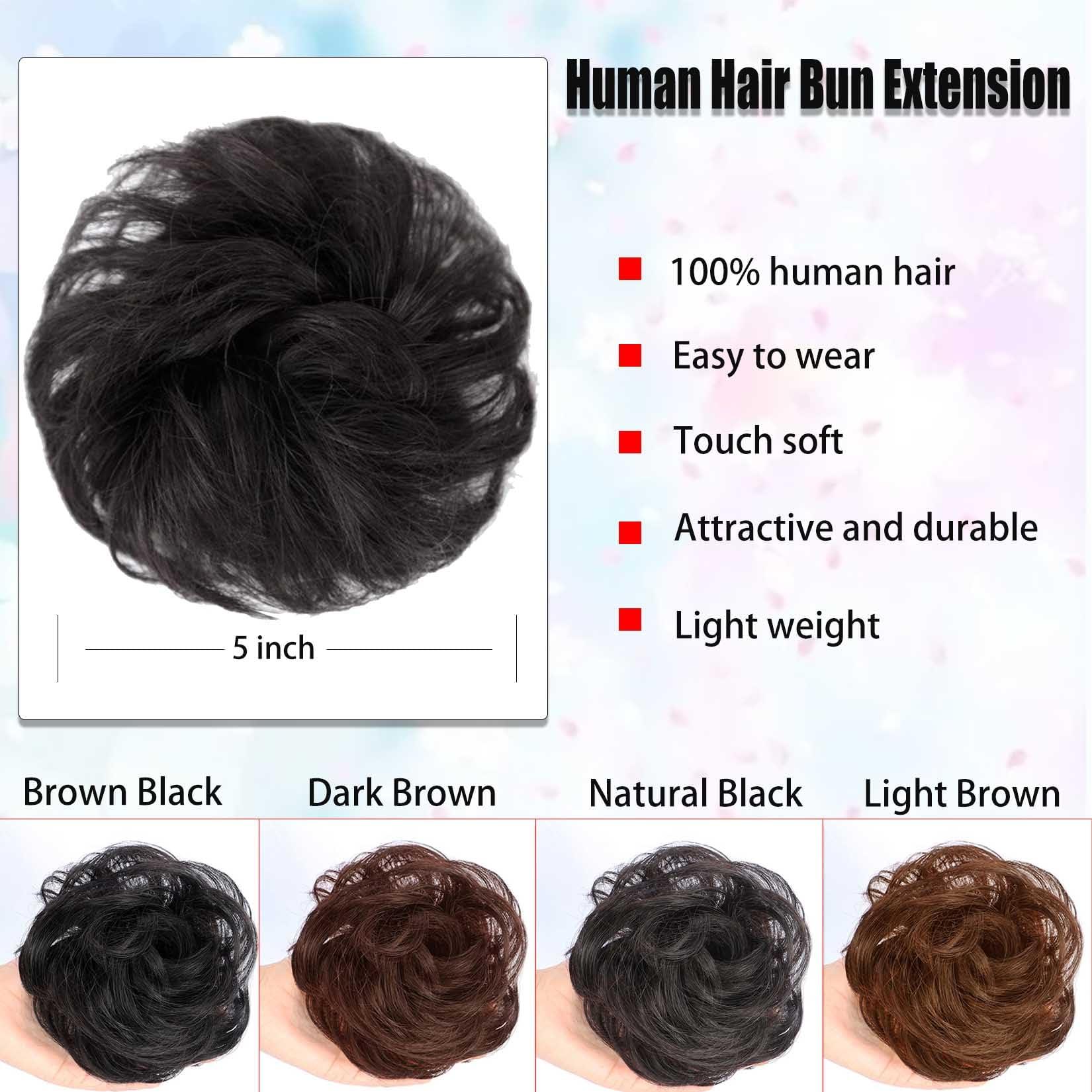 YOSILADY YOSILADY Messy Bun Hair Piece Human Hair Natural Black Hair with Elastic Band Scrunchies Stretchy Fluffy Chignon Ponytail Hairpieces Updos for Women Girls (Natural Black, Curly)