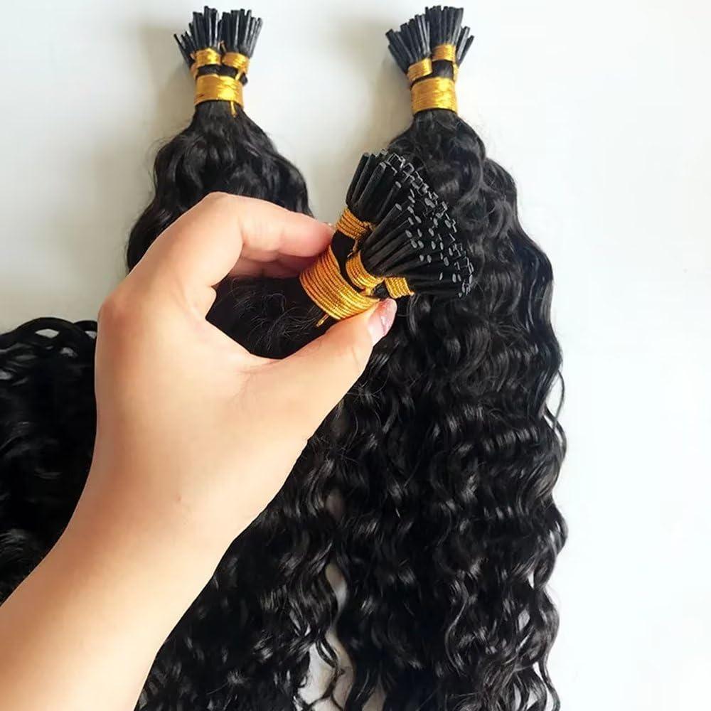 QUINLUX WIGS QUINLUX WIGSI Tip Hair Extensions Microlinks For Black Women Natural Deep Wave Malaysian 100% Human Hair Can Be Dyed Water Wave Brazilian Remy Human Hair 1g/Pcs 100Pcs/Set 24 inch
