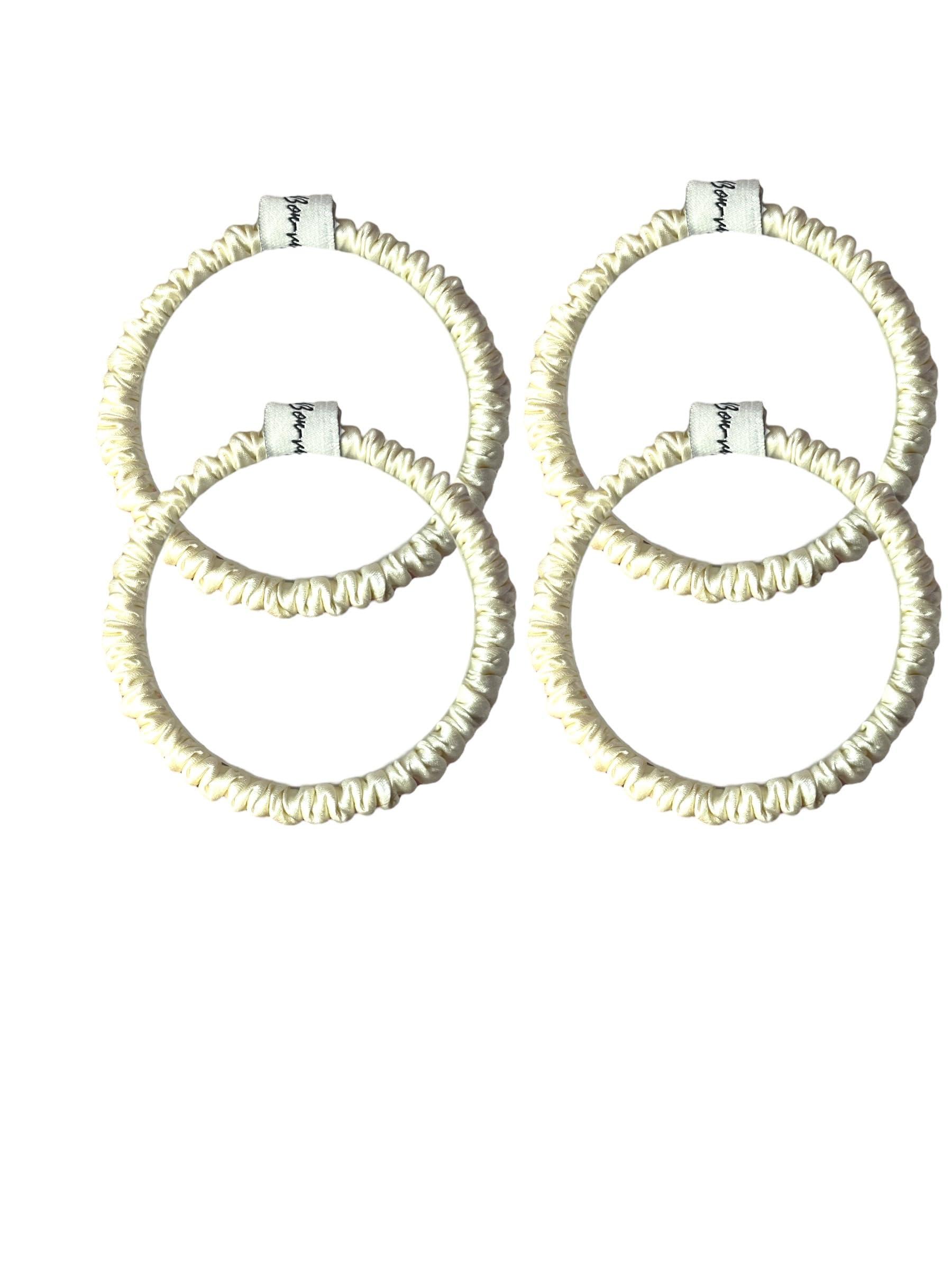 Bonvey BONVEY The Skinny Scrunchie LIGHTEST BLONDE 100% Pure Mulberry Silk, GRADE 6A Elastic Scrunchies (Set of 4)