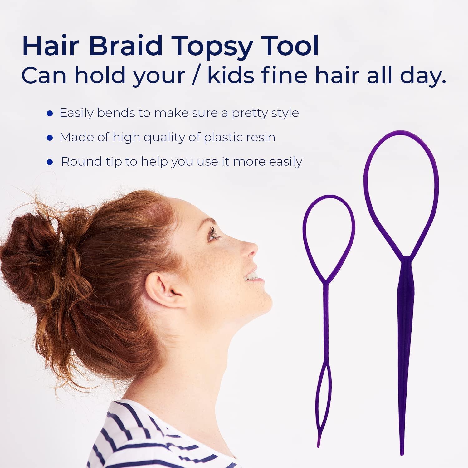 Trimming Shop Trimming Shop 4pcs Hair Braiding Tool, Topsy Tail Ponytail Maker French Braid Loop Tool, Hair Styling Accessory for Girls and Women, Durable Ponytail Holder, Purple