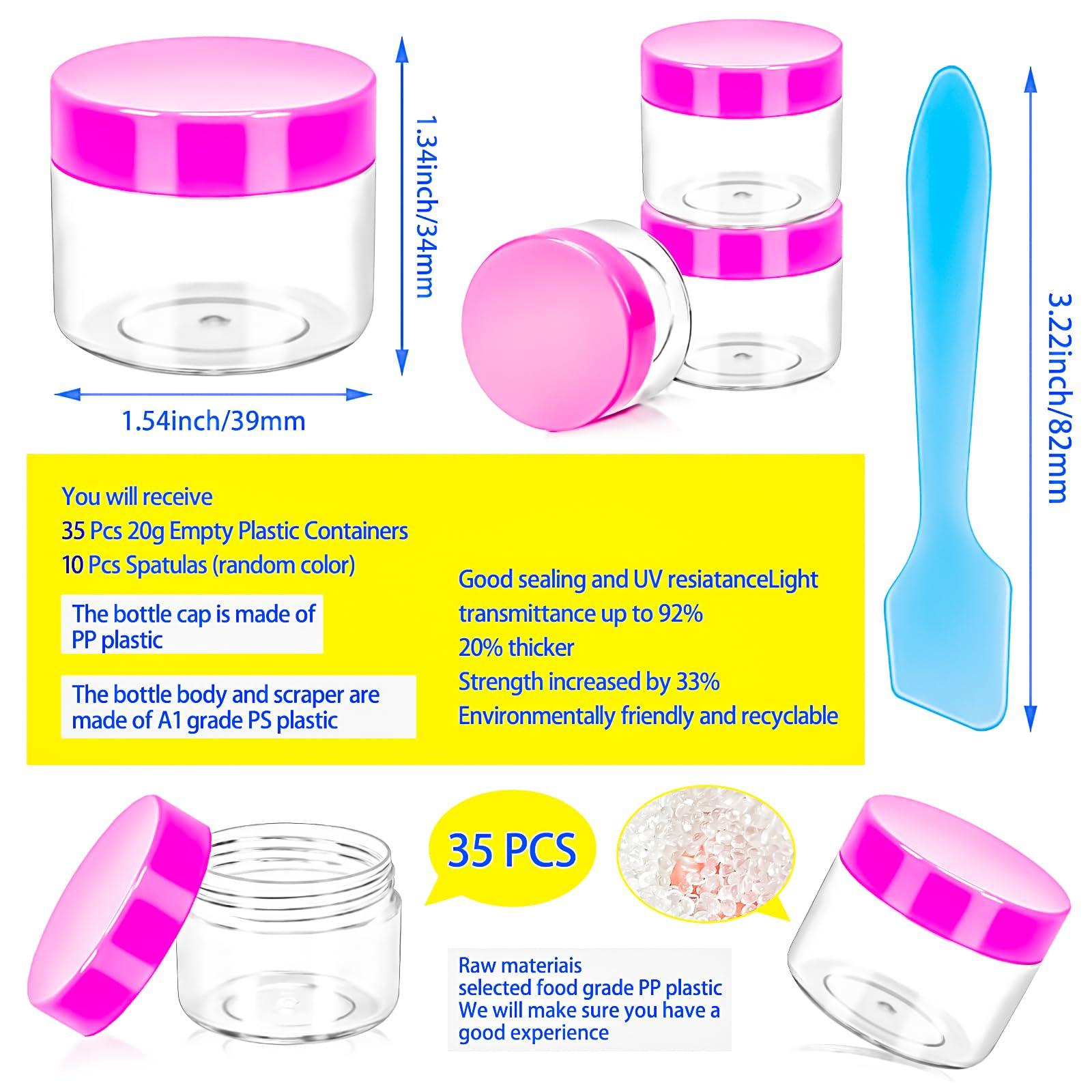MotBach MotBach 35Pack 20g Small Plastic Cosmetic Containers with Lids, 0.7oz Plastic Makeup Containers Jars with Spatulas, 20ml Sample Jars Travel Size Containers for Toiletries Lip Balm Lotion Slime Cream