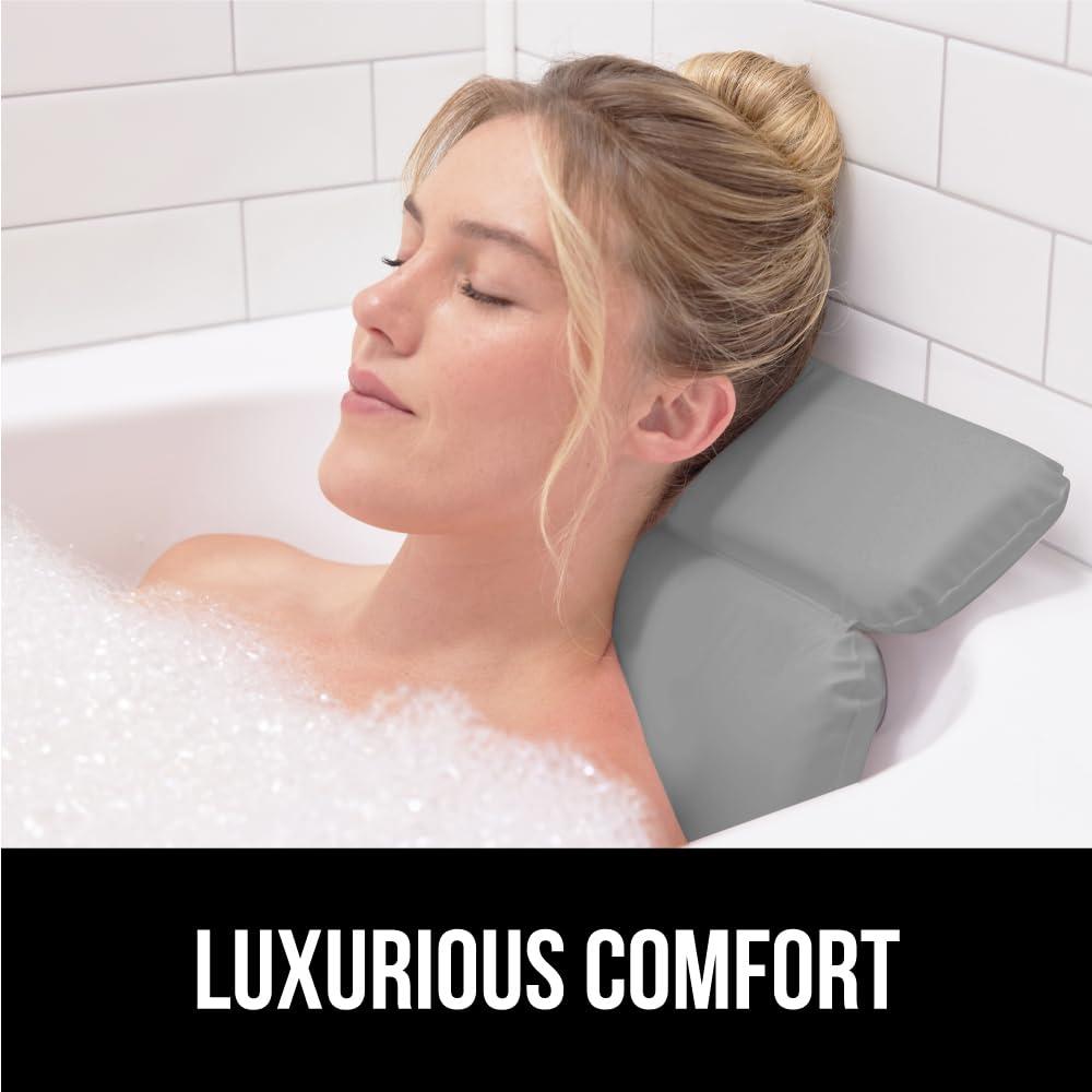 Gorilla Grip GORILLA GRIP Bath Pillow for Tub, Improved Suction Cups, Luxury Bathtub Pillows, Headrest for Neck and Back Support, Relaxing Home Spa, Hot Tubs and Bathroom Essentials, Gifts for Women, 2 Panel Gray