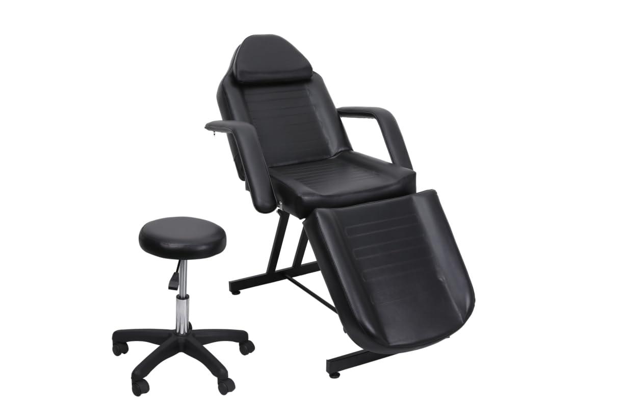 Beautymega Beautymega Blak All Purpose Facial Chair Esthetician Spa Salon Facial Bed with Stool Professional Tattoo Table Salon Spa Equipment Hydraulic Adjustable Height Swivel Facial Chair