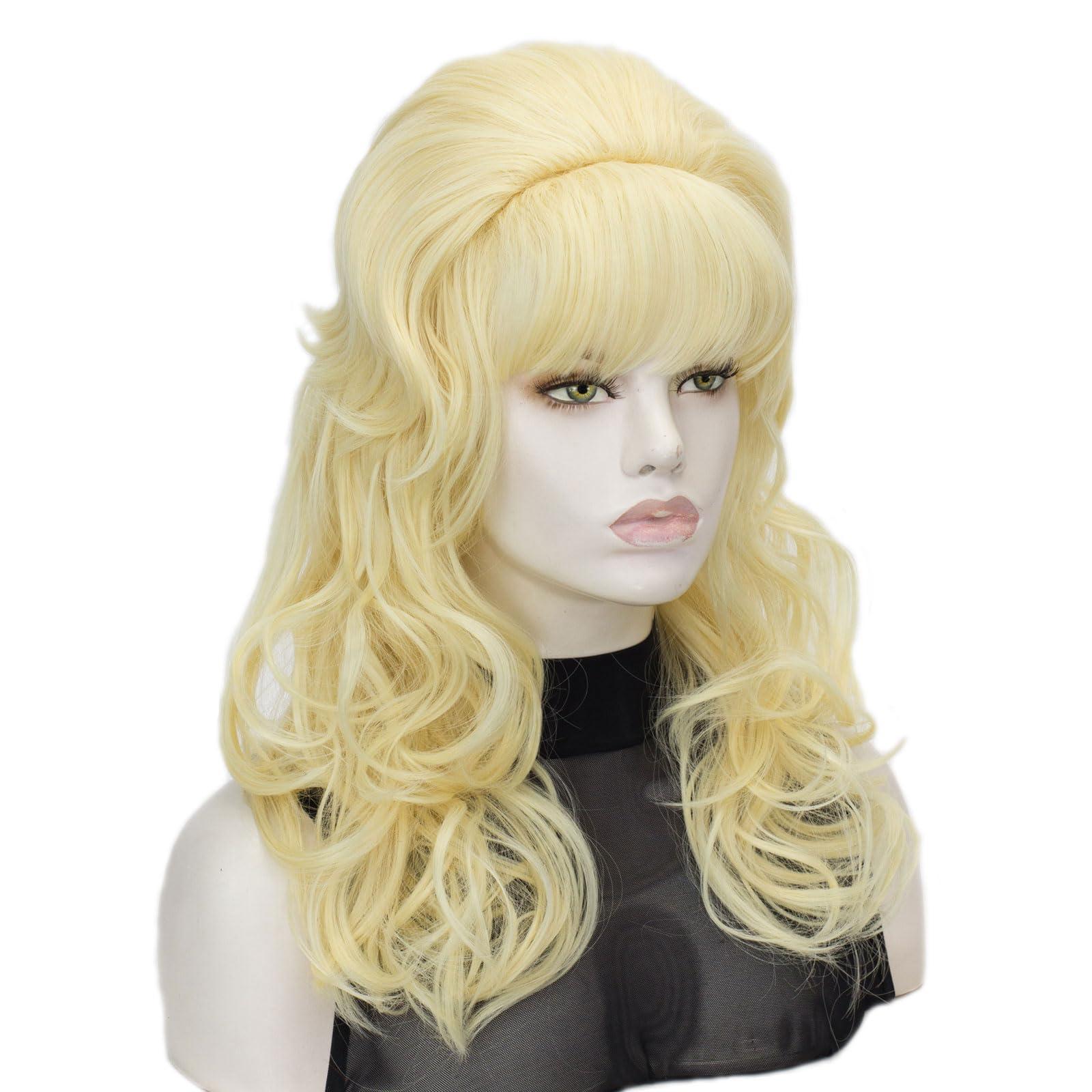 QACCF QACCF Women 80s Wig Drag Hair Housewife Big Beehive Women Updo 60s Retro Bouffant Vintage Costume Wig (Blonde)
