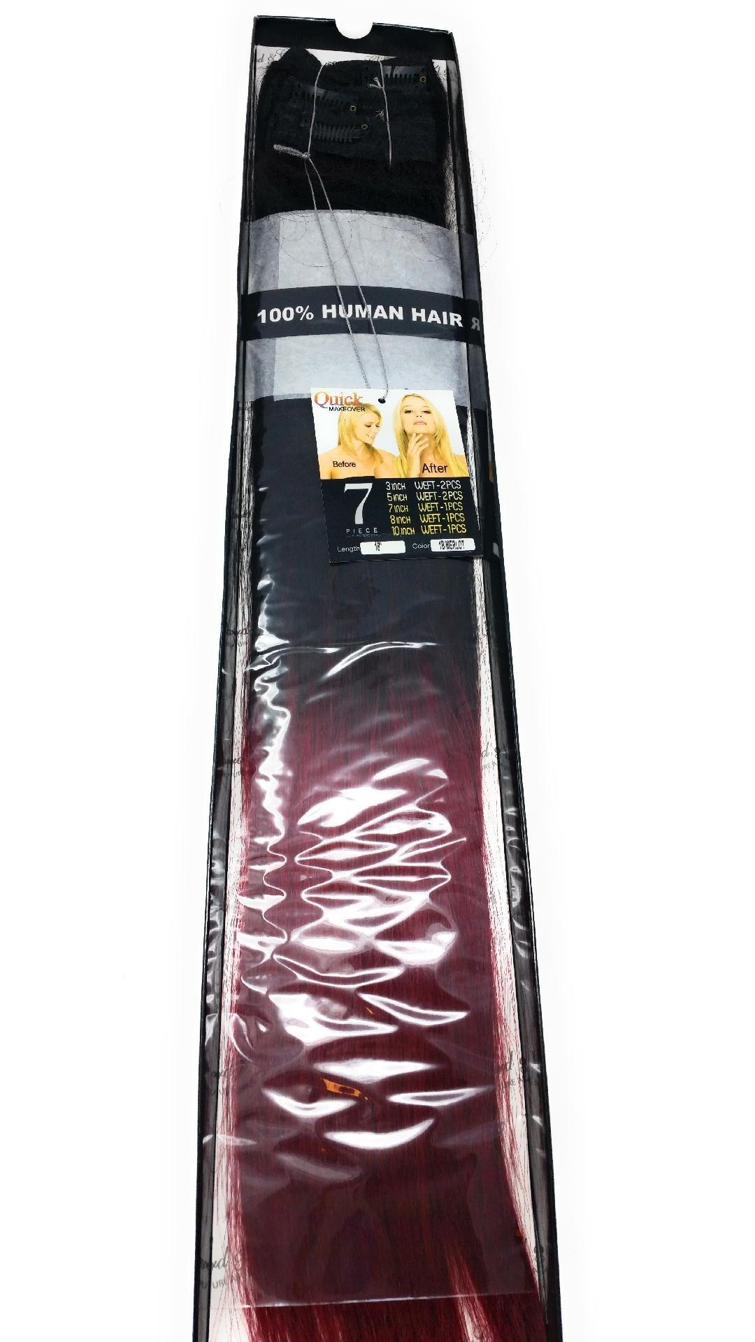 LORD &CLIFF LORD & CLIFF SEVEN PIECE STRAIGHT REMY HAIR CLIP IN EXTENSION 18" #OMBRE (1B/MERLOT)