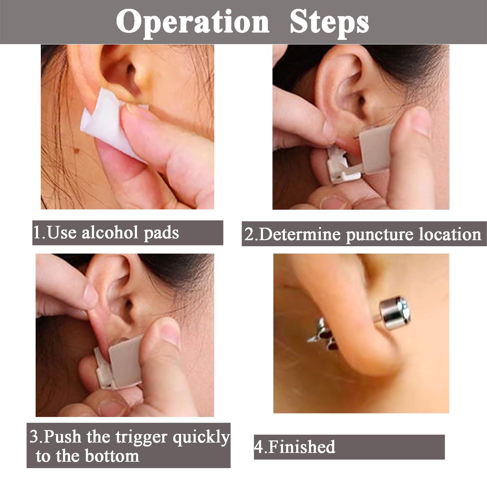 Vessantara Ear Piercing Kit-10 PCS Disposable Self Ear Piercing Gun Cartilage Surface Tragus Piercing Tools with Golden Earrings Stud Ear Hole Cleaners