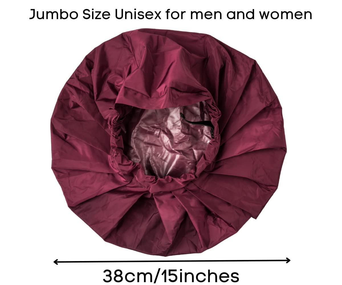 TTAT Try This an That TTAT Shower Cap Jumbo Size for Men & Women With Afro, Long Dreadlocks, Locs, Box Braids, Coily, Voluminous & Long Hair, Waterproof, Washable, Reusable & Adjustable (Maroon)