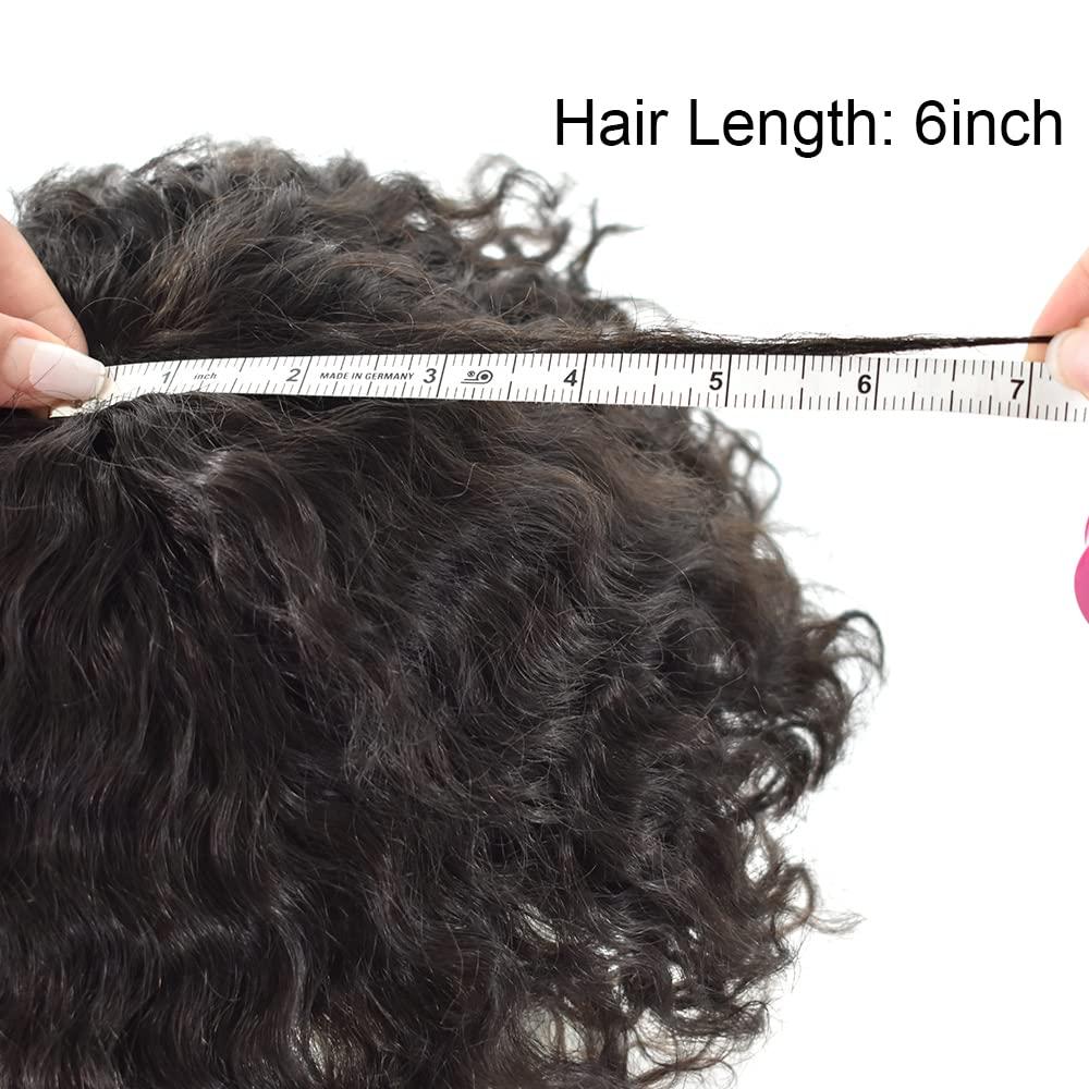 Generic Afro Toupee for Black Men Brazilian Human Hair Replacement Systems Kinky Curly Hair Units for Black Man 8X10 All PU Injected Mens Toupee Male Hair Prosthesis (12mm afro wave, 1# JET BLACK)