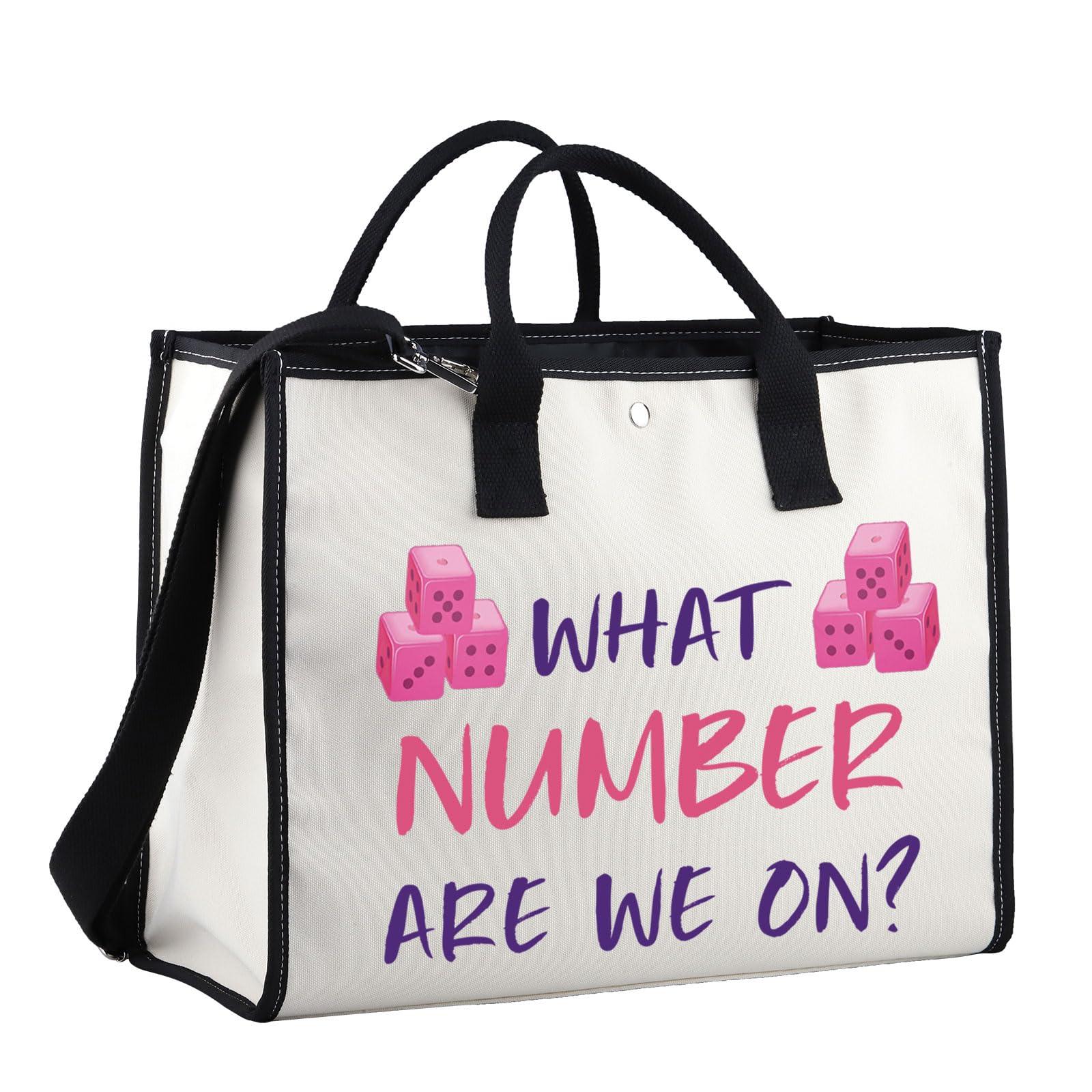 XYANFA XYANFA Bunco Tote Bag Gift Bunco Party Gift Zipper Pouch Dice Game Bunco Player Bunco Gift Tote Cosmetic Bag (WHAT NUMBER tote2)