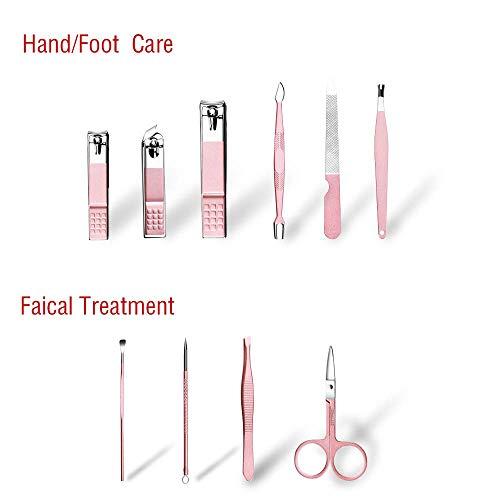 ZIZZON ZIZZON Travel Mini Manicure Set Nail Clipper Set 10 in 1 Stainless Steel Pedicure Care Grooming kit with Case Pink