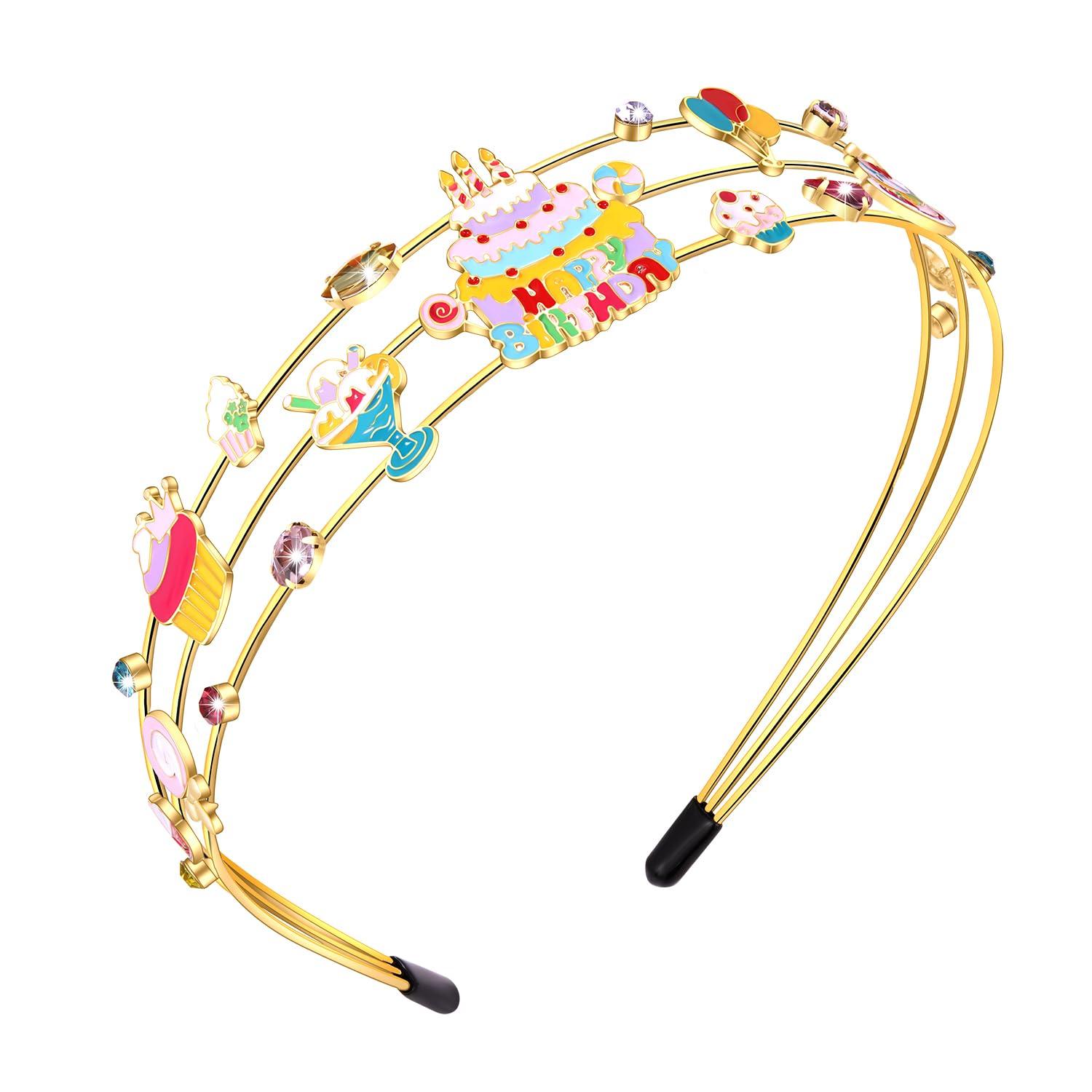 mokkia mokkia Birthday Girl Headband, Women Birthday Accessories Enamel Birthday Cake Candy Balloon Headband Jeweled Rhinestone Headband Birthday Outfits Holiday Gifts