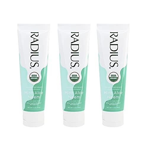 RADIUS Toothpaste, USDA Organic Mint Aloe Neem, 3 oz, pack of 3