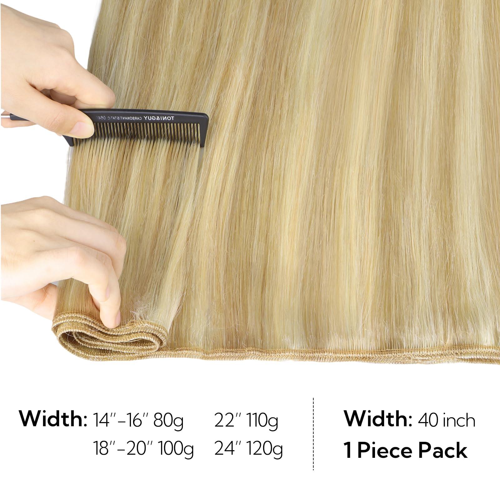 hotbanana HOTBANANA Sew in Hair Extensions Real Human Hair, 18inch 100g Weft Hair Extensions Light Blonde Highlighted Golden Blonde Sew in Hair Extensions Straight Remy Human Hair Weft Hair Extensions Full Head