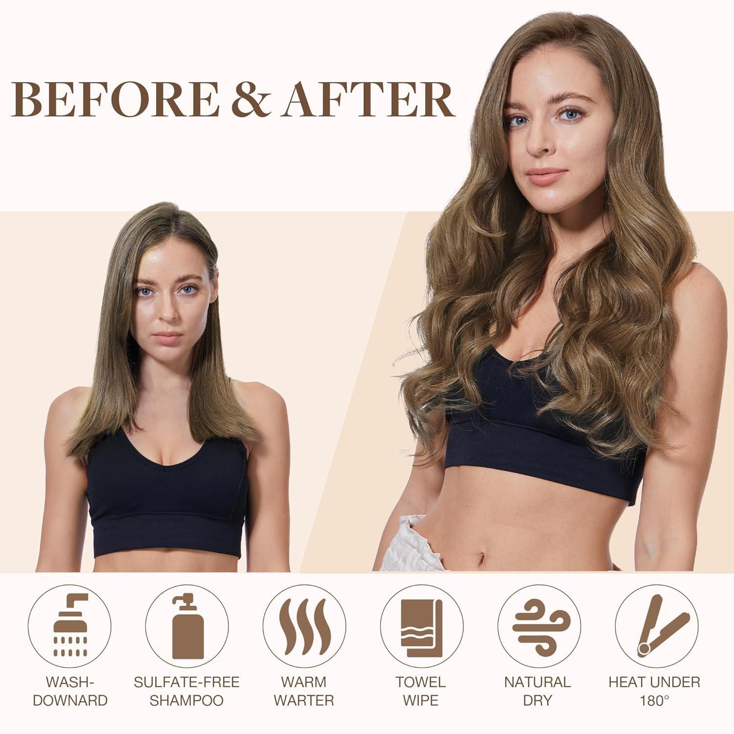 GOO GOO GOO GOO Sew in Hair Extensions Real Human Hair, Weft Hair Extensions Human Hair, 5 Light Ash Brown 22 Inch-110g, Weft Bundles Straight Silky Remy Hair